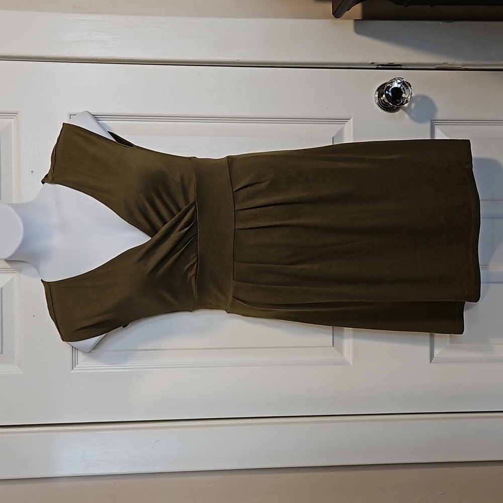 Loft, v-neck, sleeveless, army green, dress. Size S.